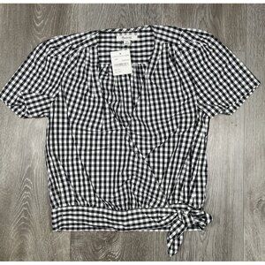NWT Madewell Gingham Check Short Sleeve Wrap Top - Women Size XXS